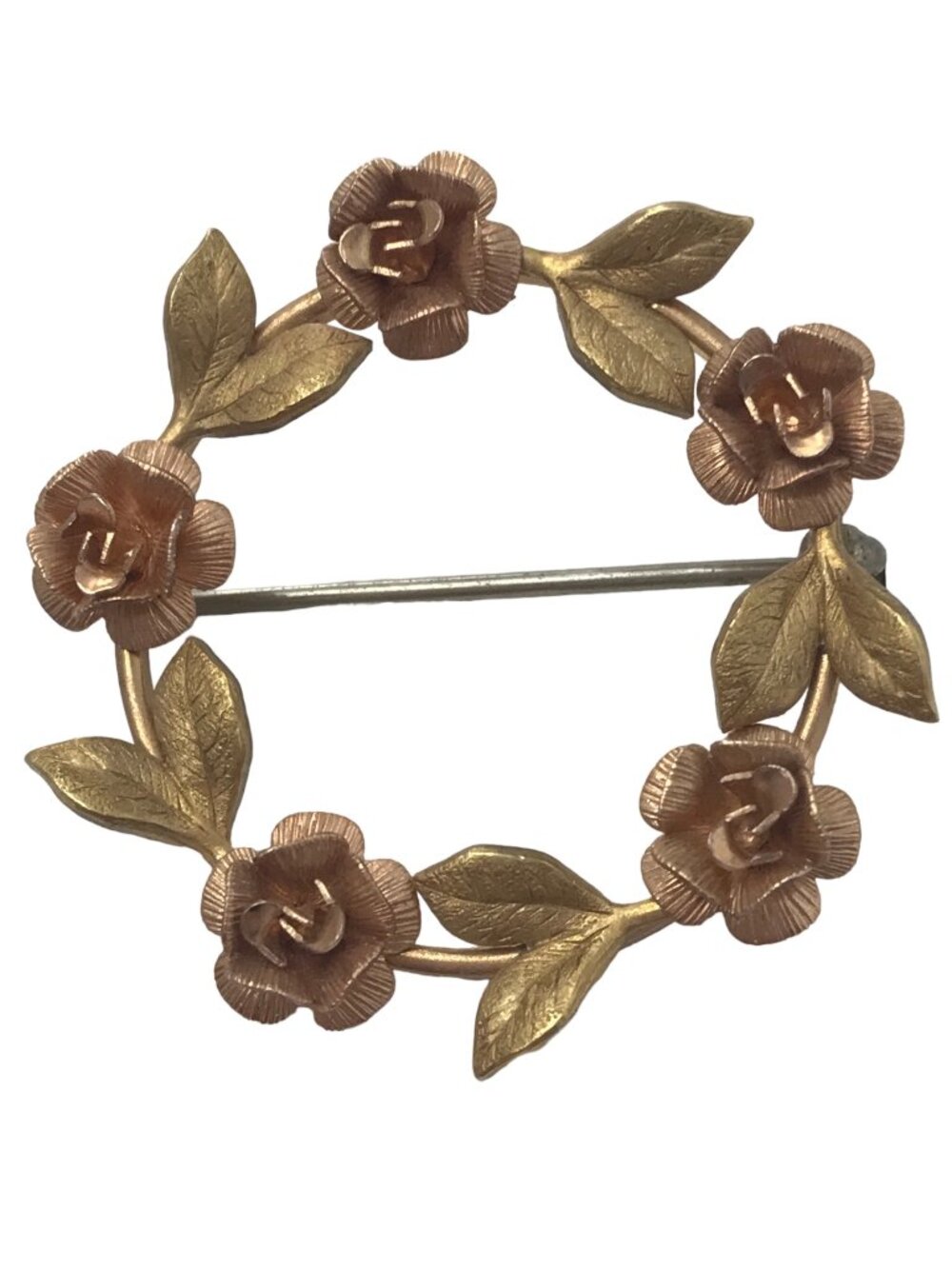 Krementz Gold Plated Round Leaf, Rose Pin Brooch, Signed M96